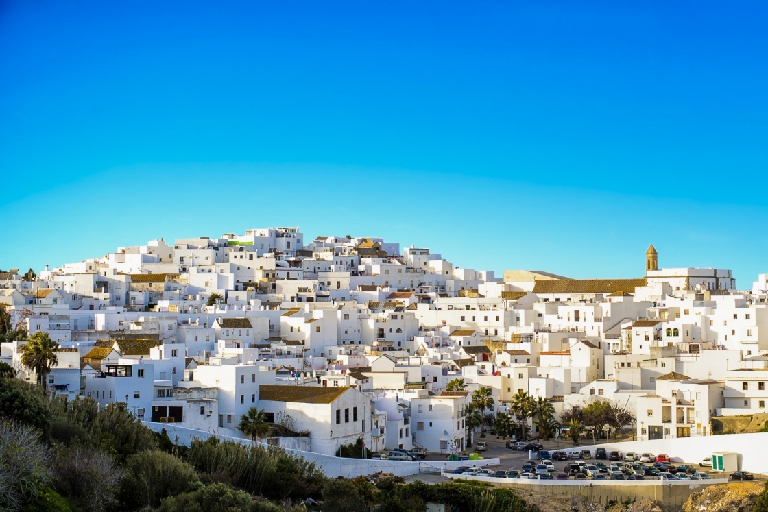 Landscape of a white town, Vejer de la Frontera in Andalusia, Spain.