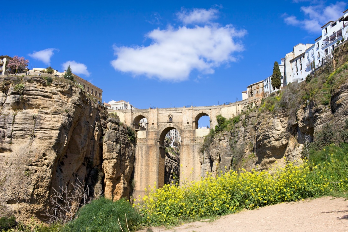 New Bridge (Spanish: Puente Nuevo) from 18th century in Ronda town on high cliffs, Andalusia, Spain.